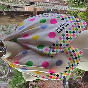 Geoffrey Beene Square Silk Neck Scarf White With Neon Checks And Polka Dots